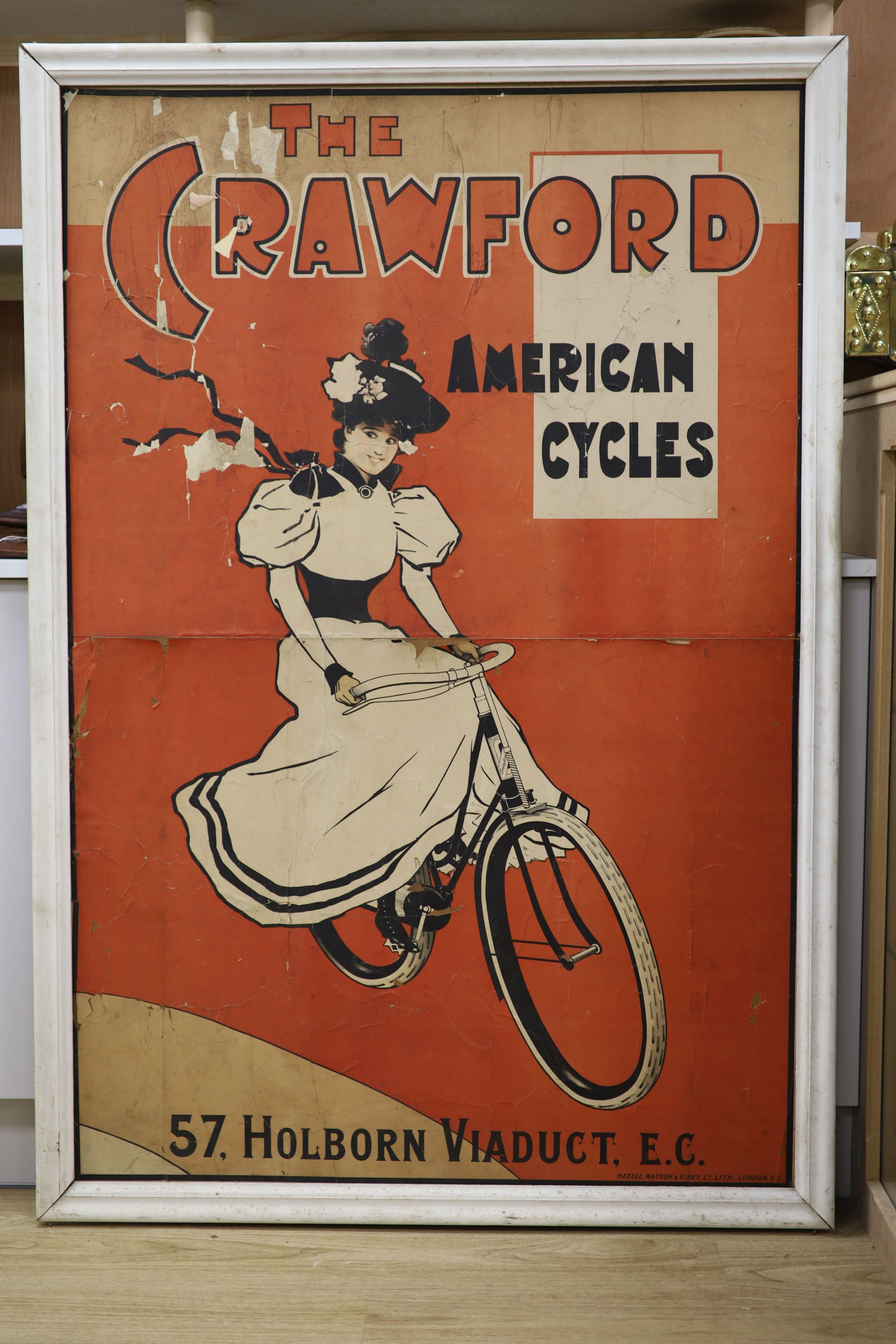 'The Crawford American Cycles' poster c.1900, printed by Hazell, Watson and Viney, 145 x 96cm.